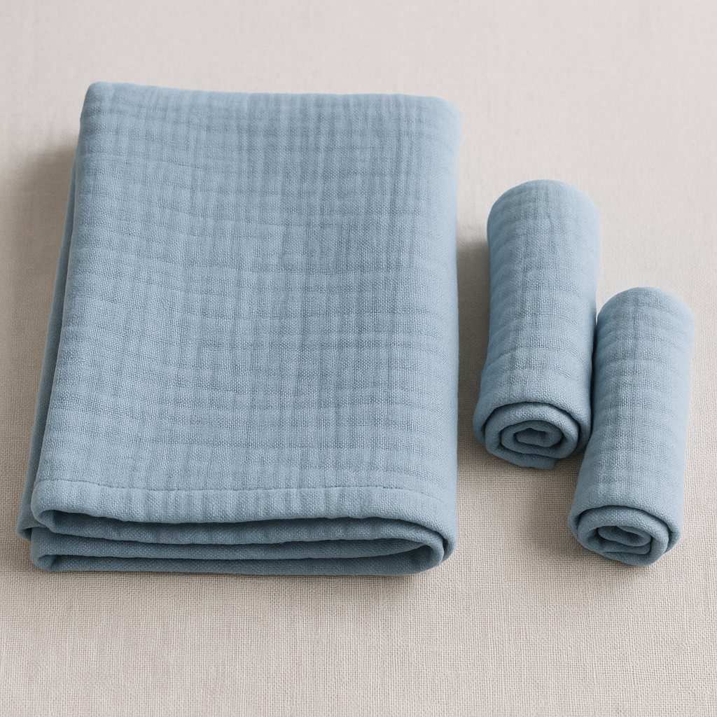 Pack of 3 Muslins, XL Solid Colour Muslin (1pc) + Regular Muslins (2pcs) Set