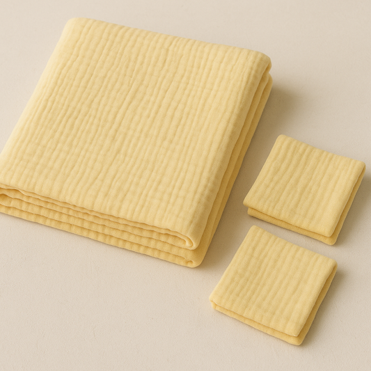 Pack of 3 Muslins, XL Solid Colour Muslin (1pc) + Regular Muslins (2pcs) Set