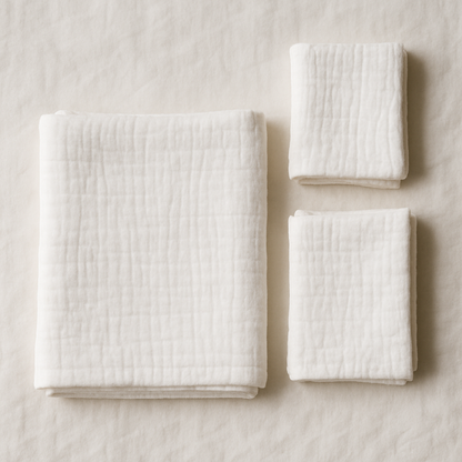 Pack of 3 Muslins, XL Solid Colour Muslin (1pc) + Regular Muslins (2pcs) Set