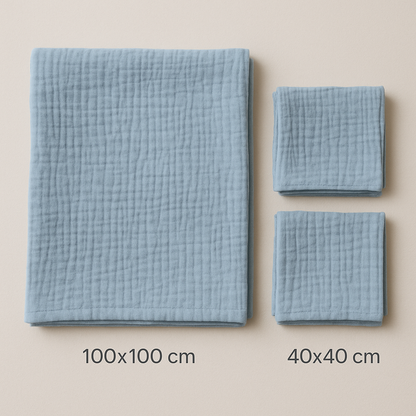Pack of 3 Muslins, XL Solid Colour Muslin (1pc) + Regular Muslins (2pcs) Set